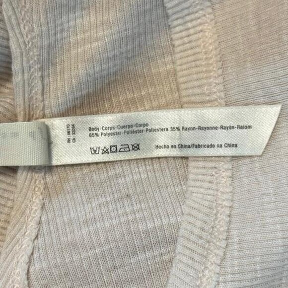 Free People FP Movement Ivory Beige Long Sleeve Crew Neck Soft Ribbed Blouse Top - Picture 4 of 6